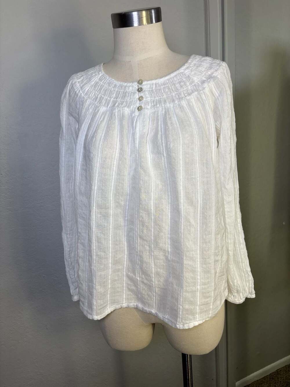 Lucky Brand Easy Smocked Yoke Top White